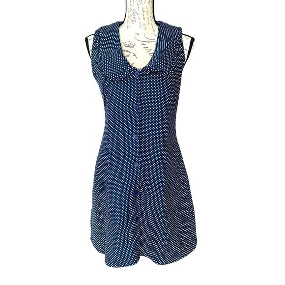 NWT Caroline Constas Gabriella  Preppy Linen Blue, White Polka Dot Dress, Size 4 - Picture 1 of 11